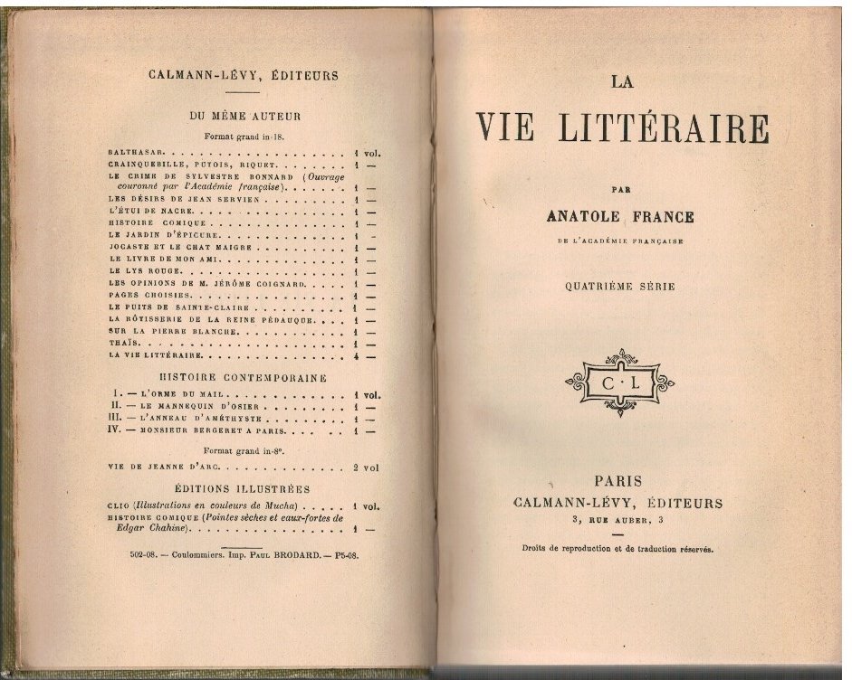 La vie litteraire quatrieme serie