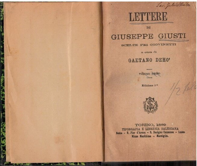 Lettere di Giuseppe Giusti scelte pei giovinetti 2 Volumi | Immagine principale