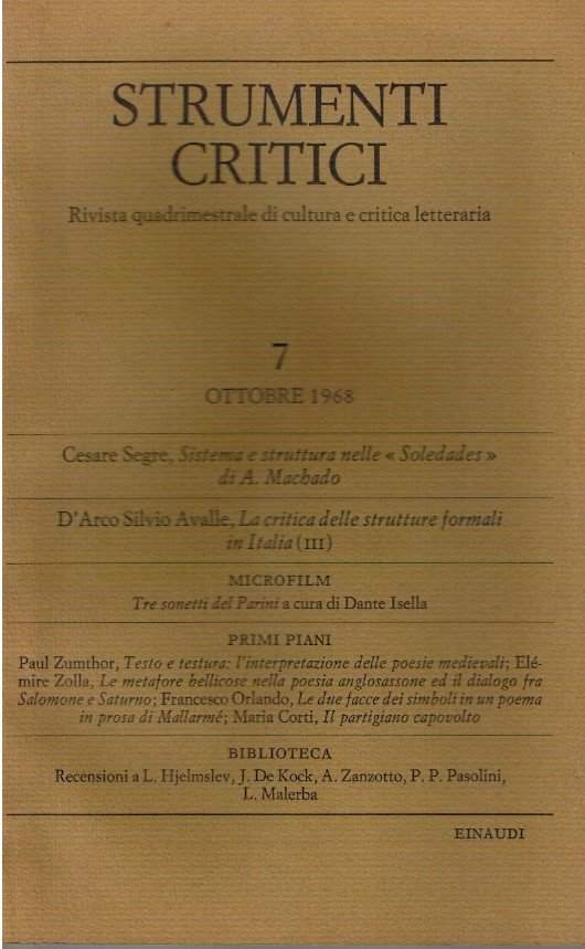 Strumenti critici rivista quadrimestrale di cultura e critica letteraria