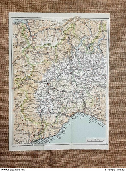 Carta geografica o cartina del 1961 Piemonte e Liguria Italia
