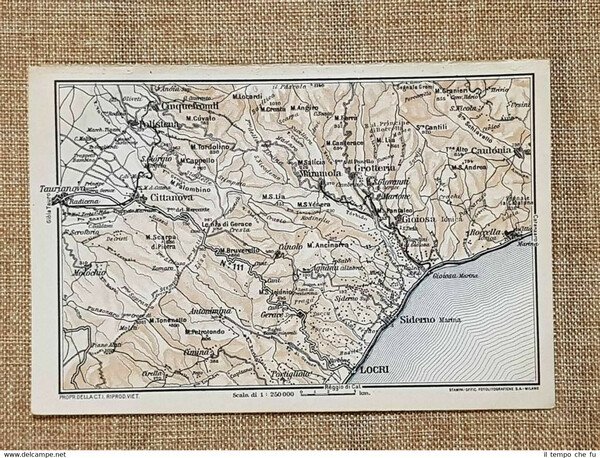 Carta geografica o mappa del 1937 Locri Taurianova Cinquefondi Calabria …