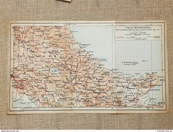 Carta geografica o cartina del 1926 Italia meridionale Touring Club …