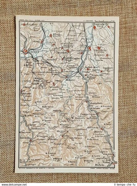 Carta geografica o cartina del 1914 Acqui Campo Ligure Carpeneto …