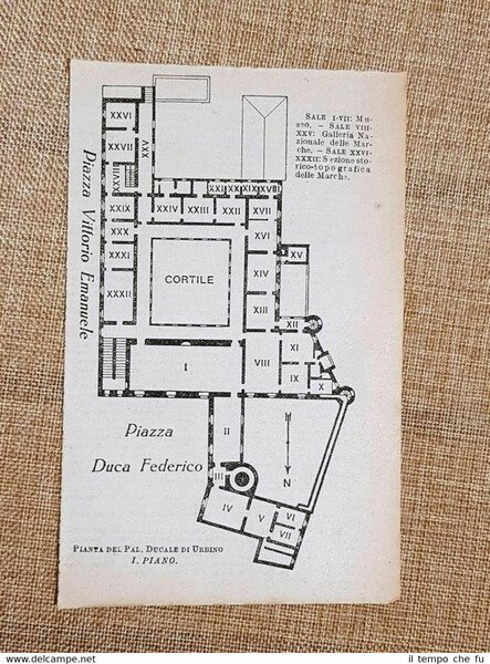 Pianta o piantina del 1924 Palazzo Ducale di Urbino Marche …