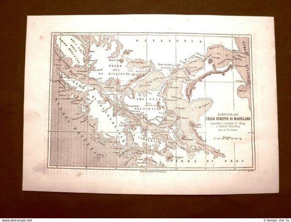 Carta geografica dello Stretto di Magellano del 1863 F. King …