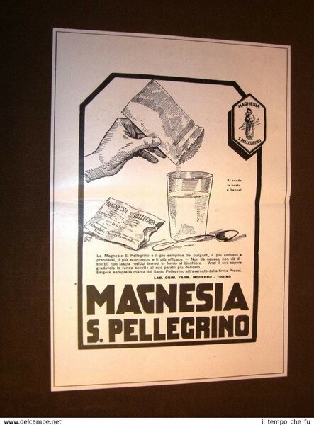 Pubblicità dei primi del 1900 Magnesia San Pellegrino