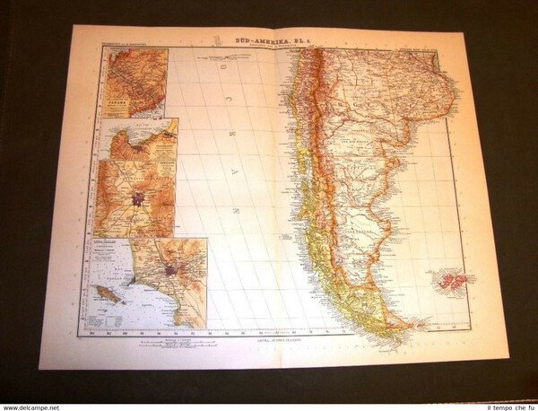 Carta geografica Mappa Stielers di Habenicht del 1901 Sud America …