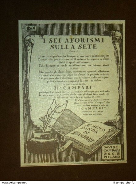 Pubblicità del 1908 Campari I sei aforismi della sete Davide …