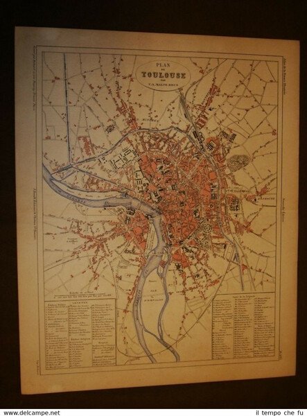 Carta, cartina, mappa del 1840 La città di Tolosa o …