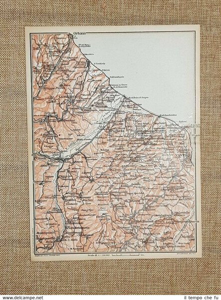 Carta geografica o cartina del 1926 Ortona Casoli Pagliefa Bomba …