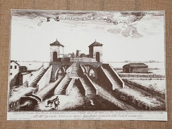 Ferrara nel 1755 Ponte Imperiale Treponti a Comacchio Fabri Litografia …
