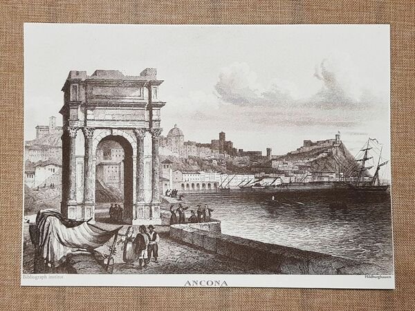 Il Porto di Ancona nel 700 Marche Hildburghausen Litografia Ristampa