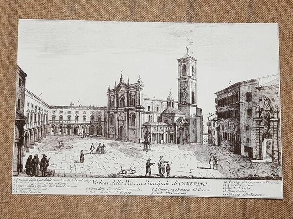 Veduta della Piazza di Camerino nel 1757 Marche Salmon Litografia …