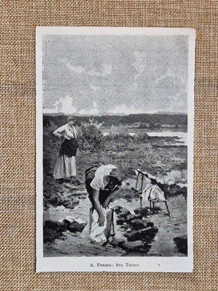 A. Formis Sul Ticino Paesaggio fluviale Lombardia Stampa del 1900