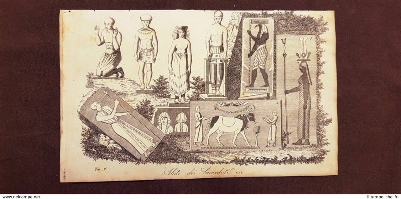 Abiti di Sacerdoti egiziani Egitto Acquaforte del 1830 Costume antico …