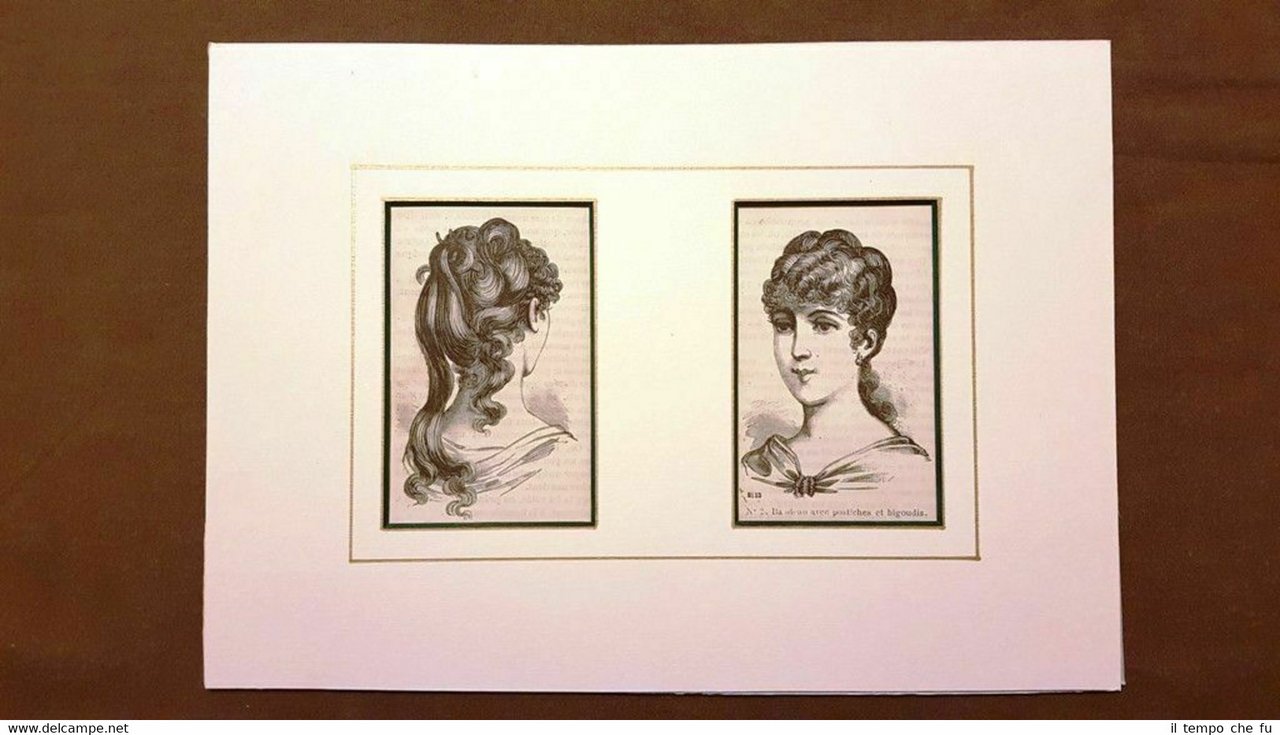 Acconciatura con bigodini Moda e costume Incisione metà 800 Certificato …