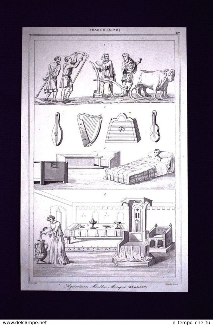 Agriculture,Meubles,Musique France Incisione del 1850 L'Univers pittoresque | Immagine principale