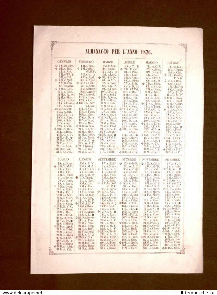 Almanacco o calendario per l'anno 1876 Stampa autentica del 1875