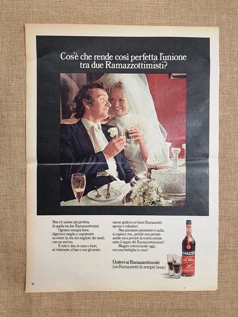 Amaro Ramazzotti Per ramazzottimisti Pubblicità vintage anni '70