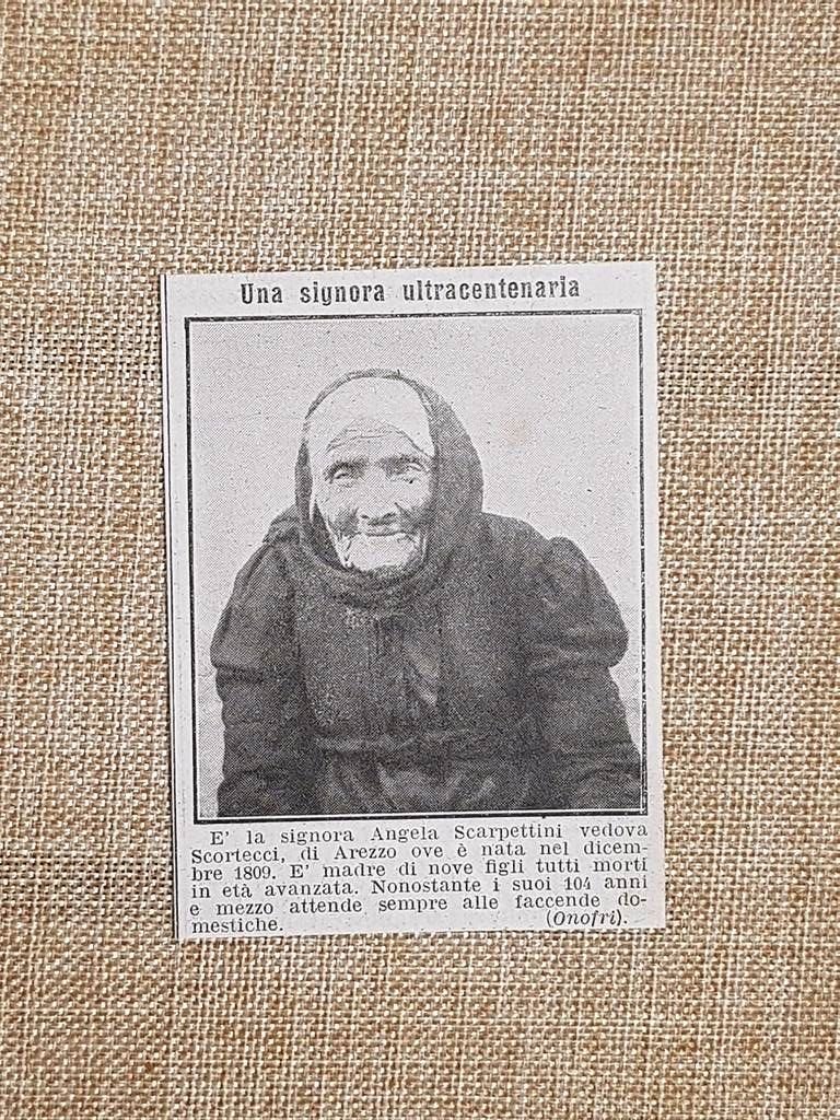 Angela Scarpettini di Arezzo nel 1914 Vedova Scortecci 104 anni