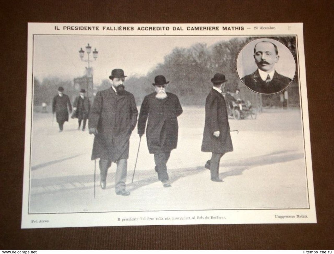 Anno 1909 Presidente Fallières aggredito dal cameriere Mathis Bois de …