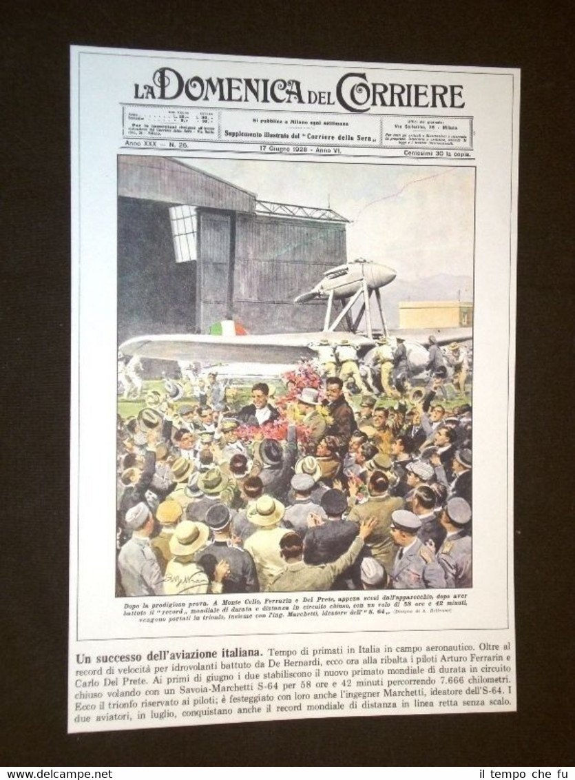 Anno 1928 Aviazione S.64 Monte Celio Ferrarin Prete Copertine Domenica …