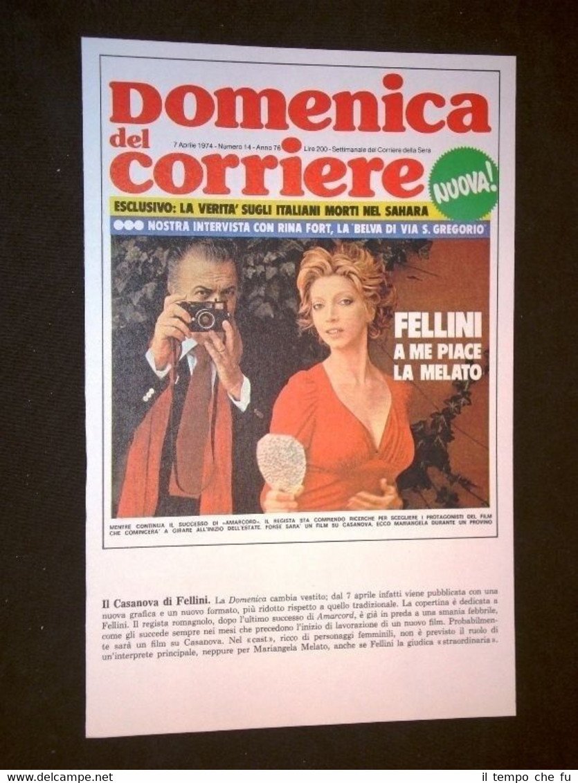 Anno 1974 Film Il Casanova Fellini e Melato Copertine Domenica …