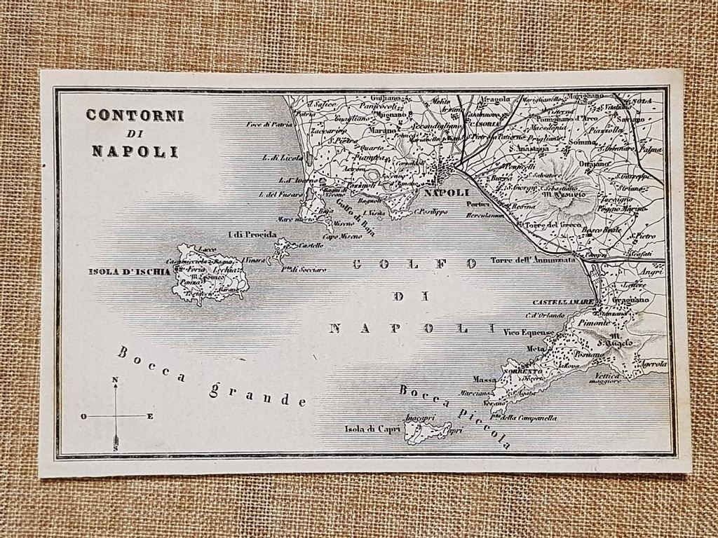 Antica Carta geografica dei Contorni di Napoli Anno 1871 Ferd. …