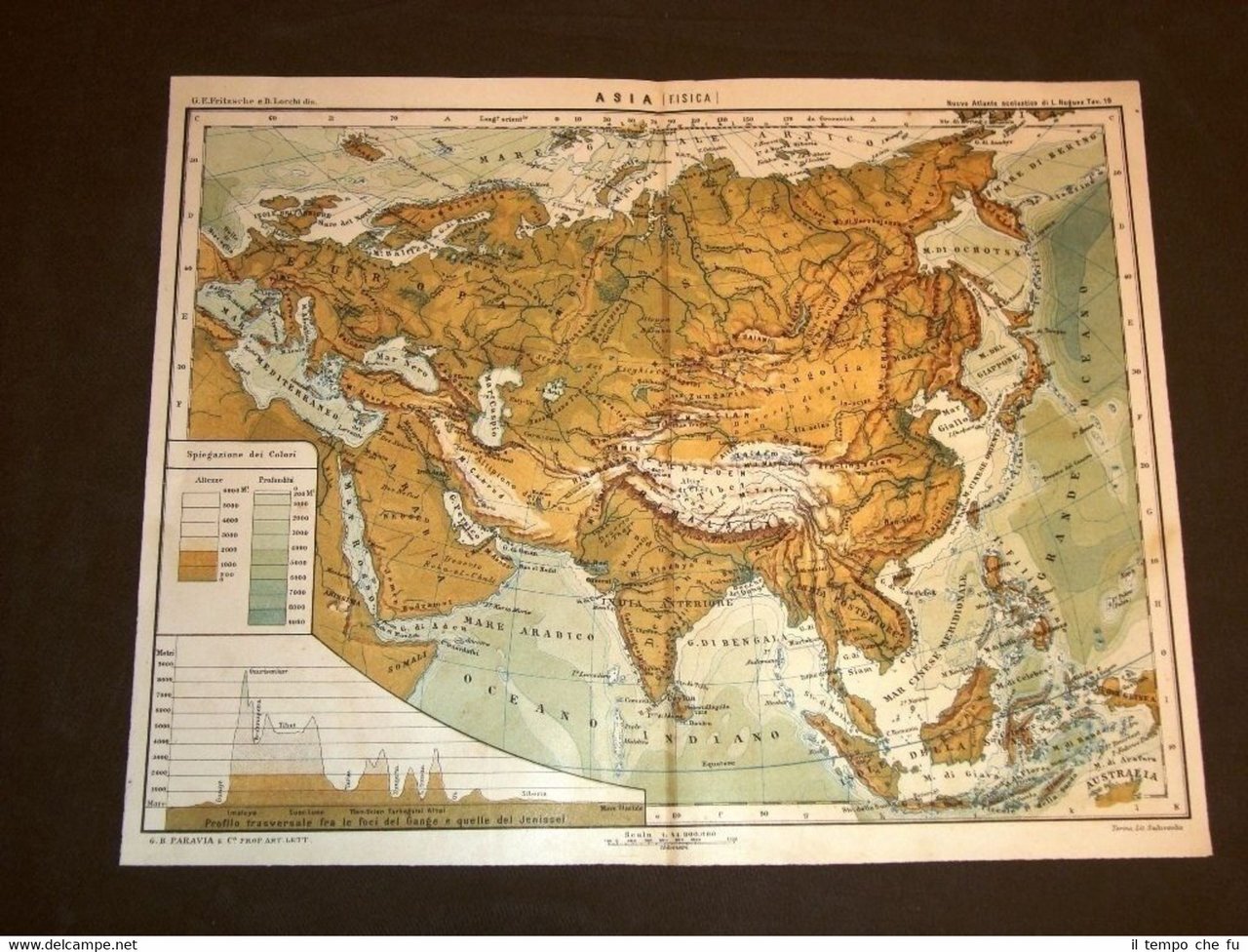 Antica carta geografica o mappa fine '800 Ancient map Asia …