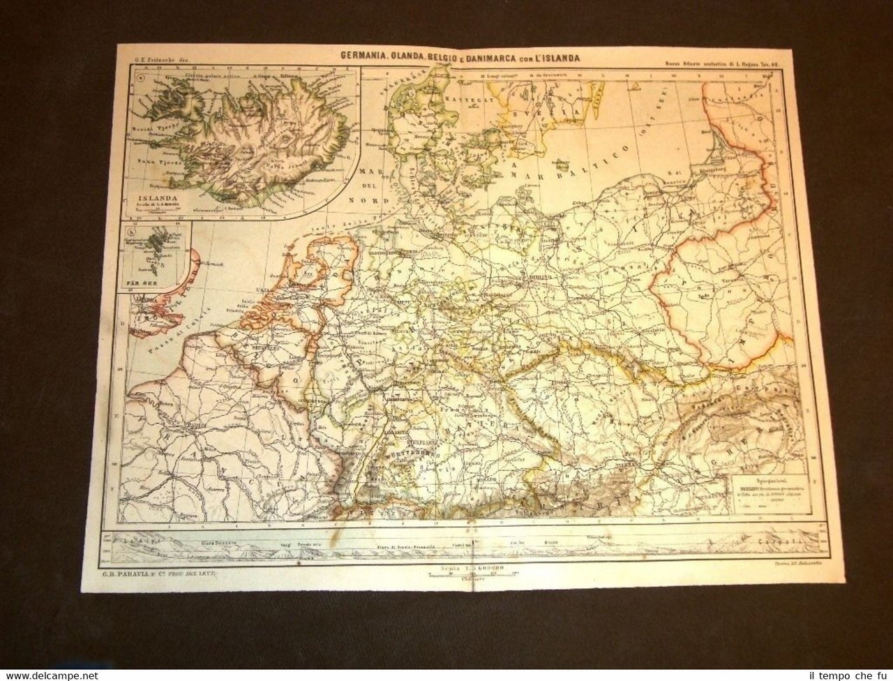 Antica carta geografica o mappa fine '800 Ancient map Germania …