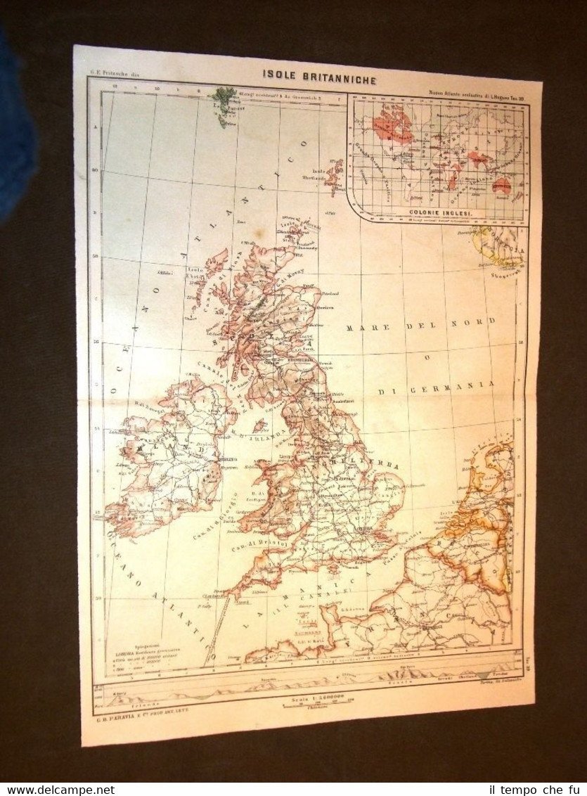 Antica carta geografica o mappa fine '800 Ancient map Inghilterra …