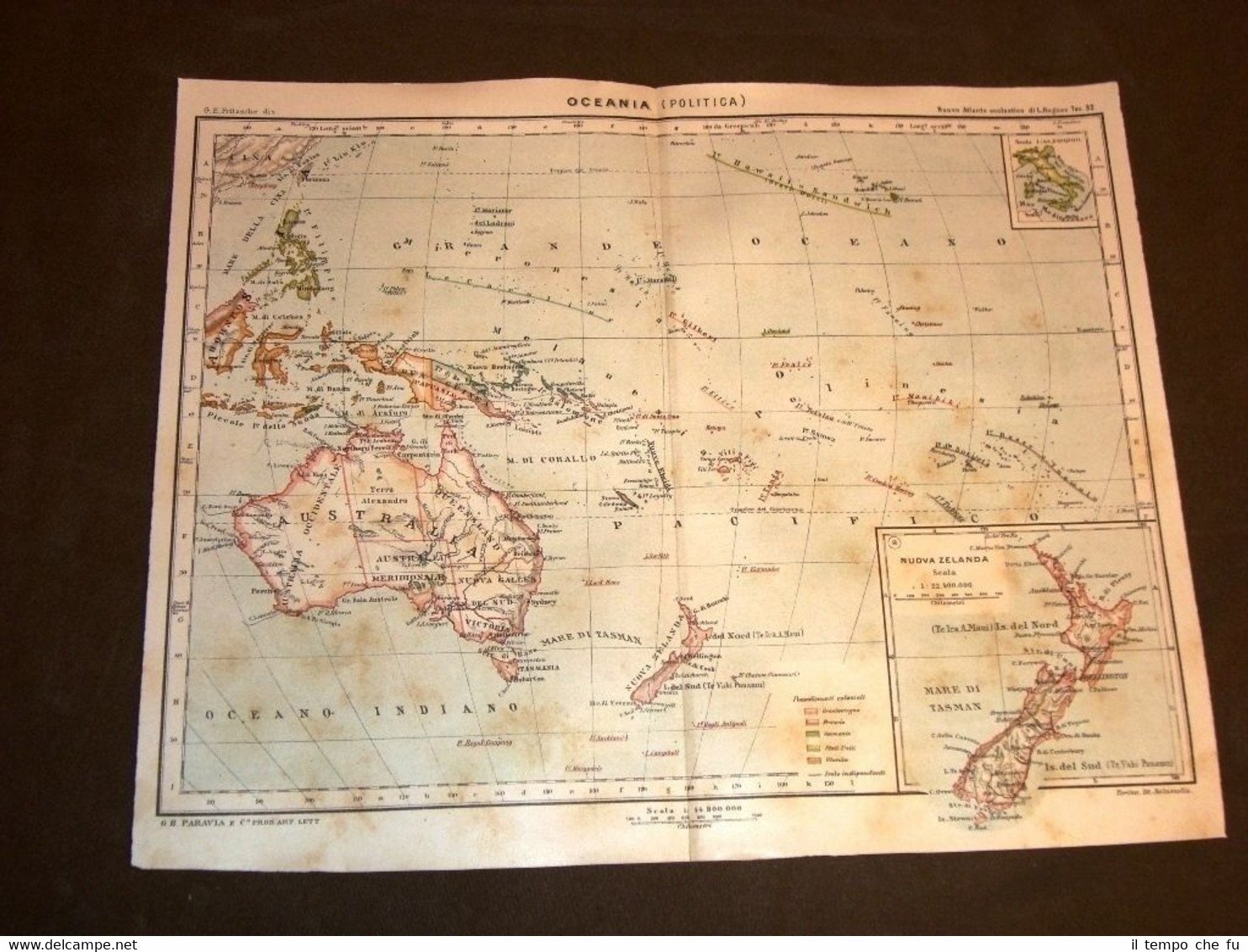 Antica carta geografica o mappa fine '800 Ancient map Oceania politica ...