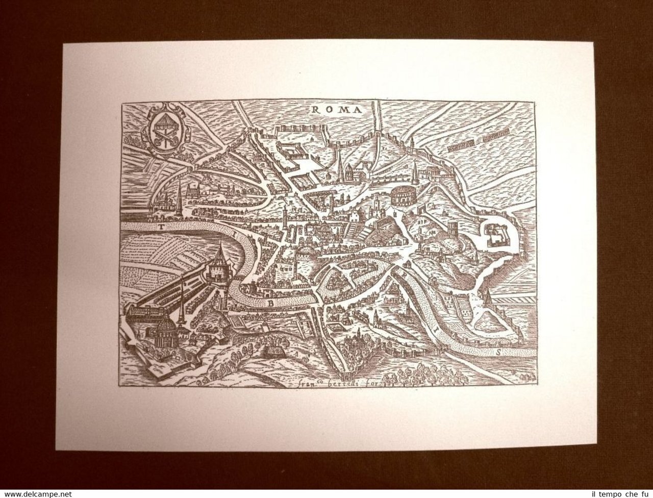 Antica veduta della città di Roma Incisione del '600 Ristampa