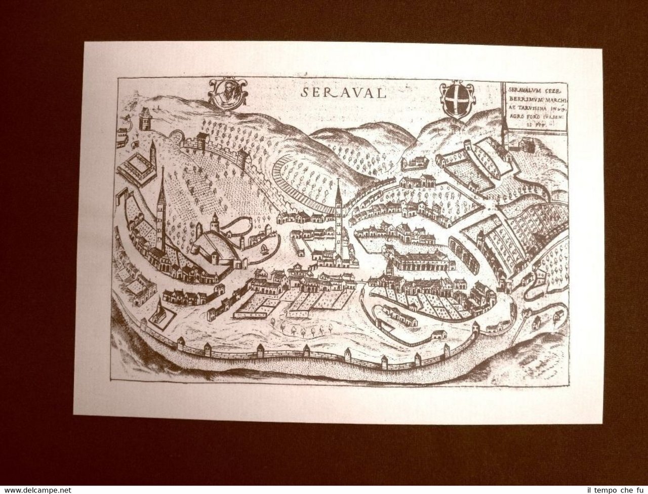 Antica veduta della città di Serravalle Incisione del 1616 Ristampa