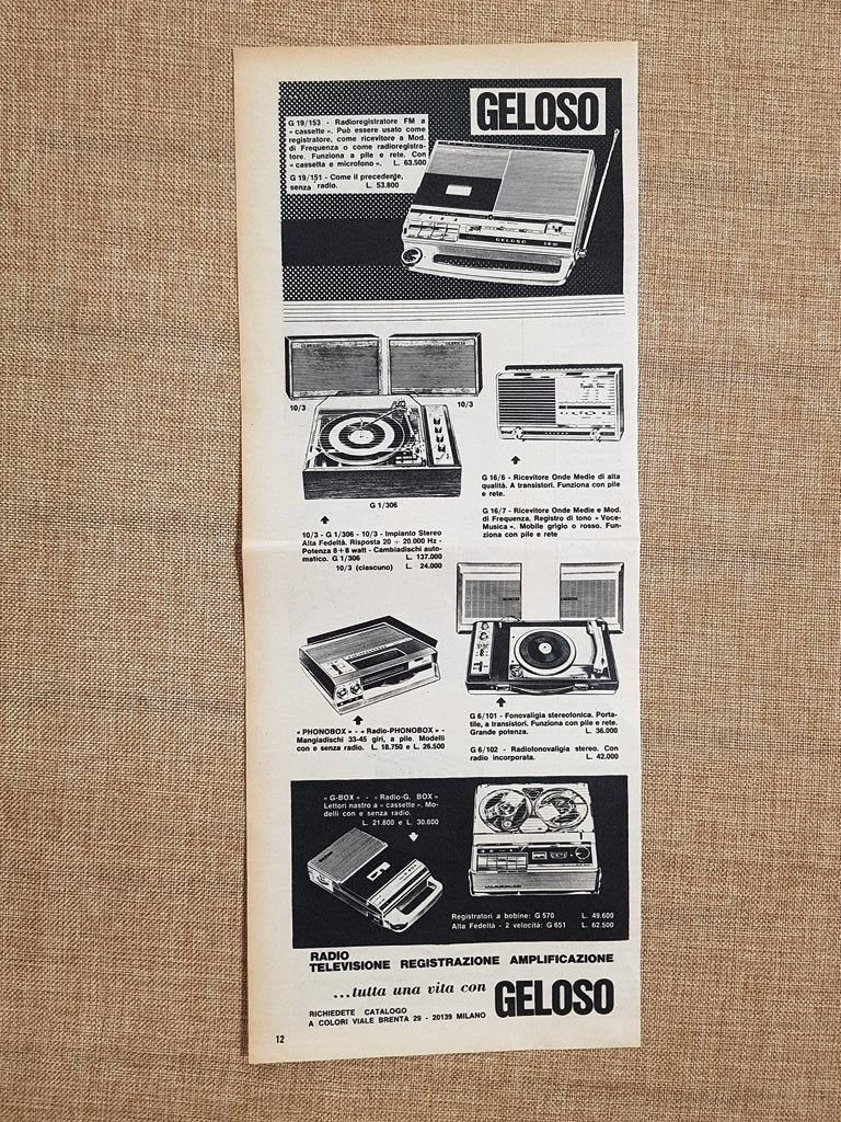 Apparecchi Geloso Pubblicità vintage anni '70