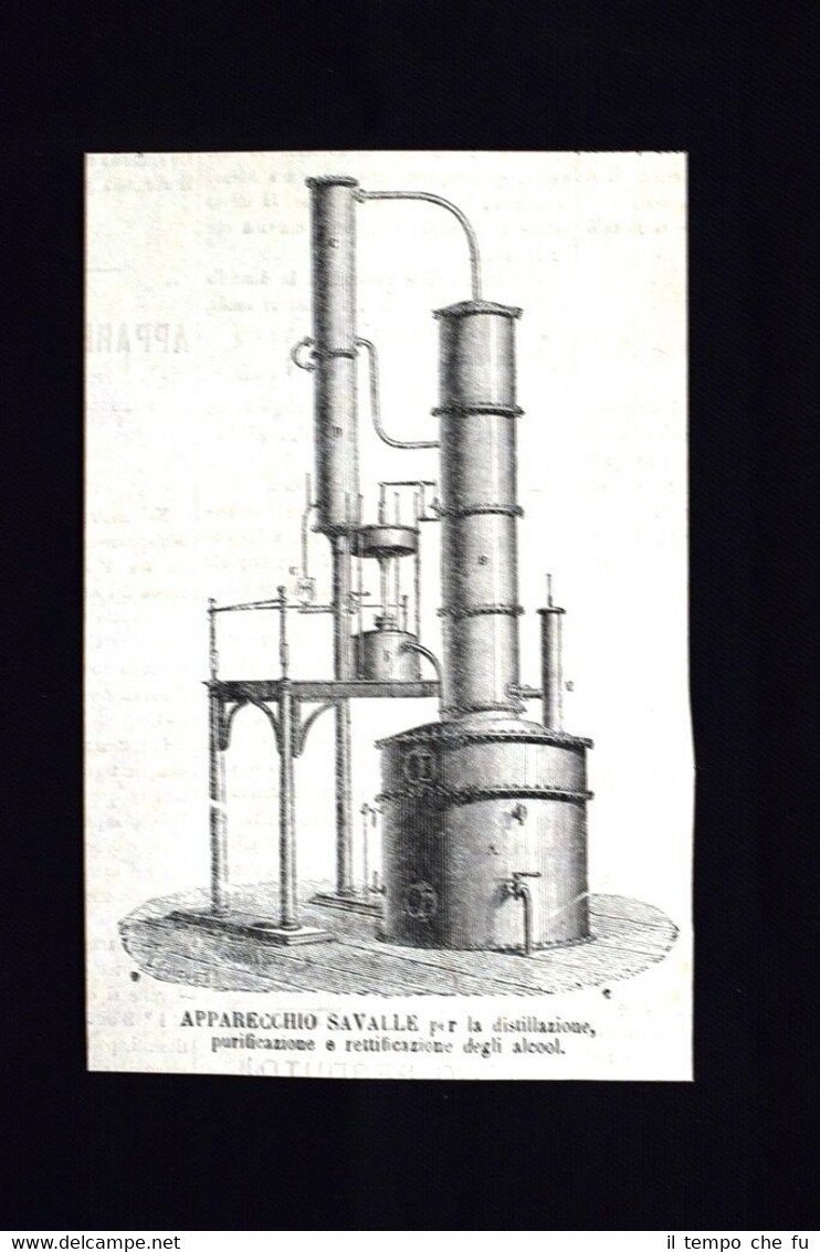 Apparecchio Savalle per la distillazione degli alcool Incisione del 1870