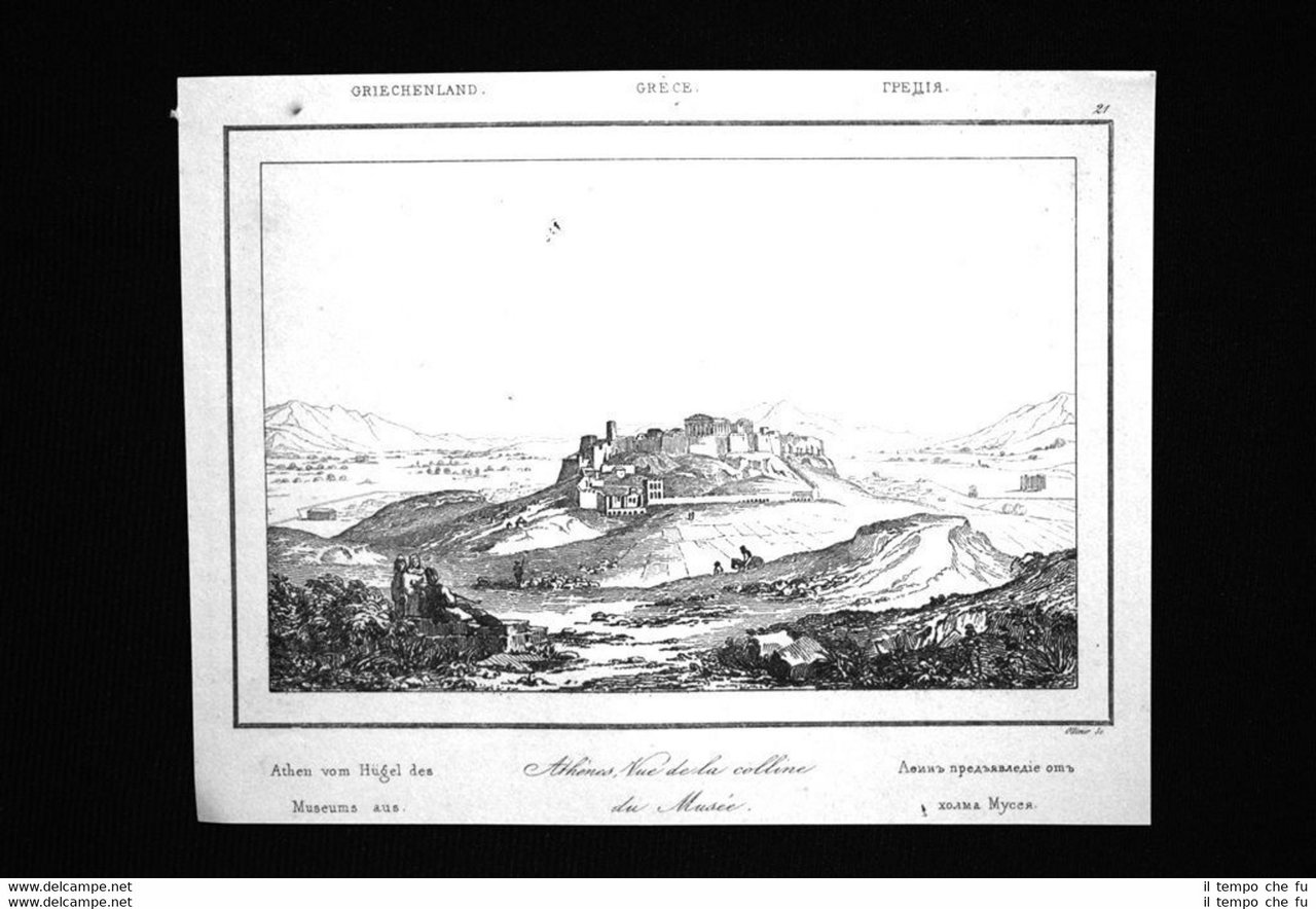 Atene, collina del Museo, Grecia Incisione del 1850 L'Univers pittoresque