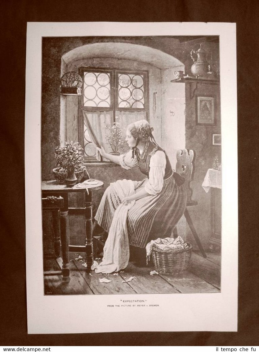 Attesa Quadro di Meyer V. Bremen Stampa del 1888
