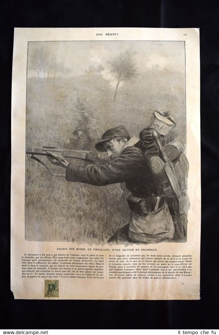 Avance par bonds,en tiraillant,d'une section de coloniaux WW1 Guerra 1914 … | Immagine principale