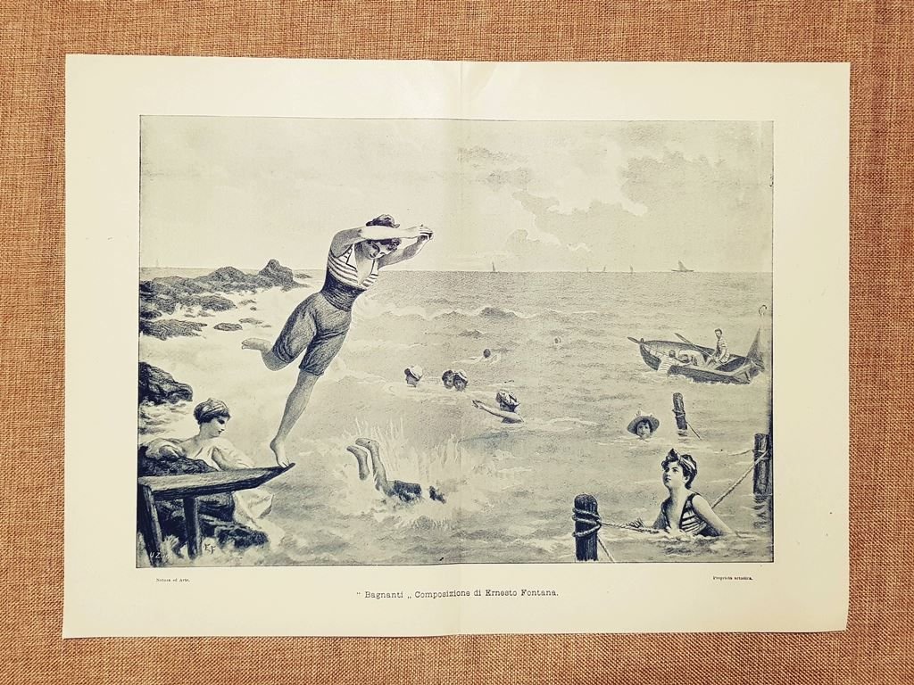 Bagnanti Composizione di Ernesto Fontana Grande stampa del 1898