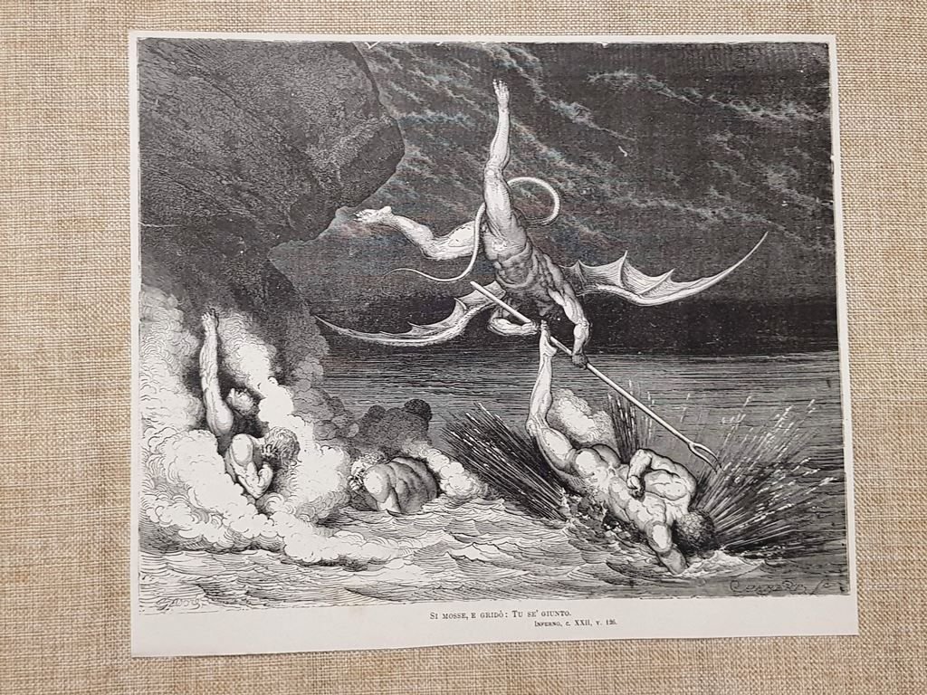 Barattieri Ciampolo Alichino Divina Commedia Inferno Incisione Gustave Doré 1887