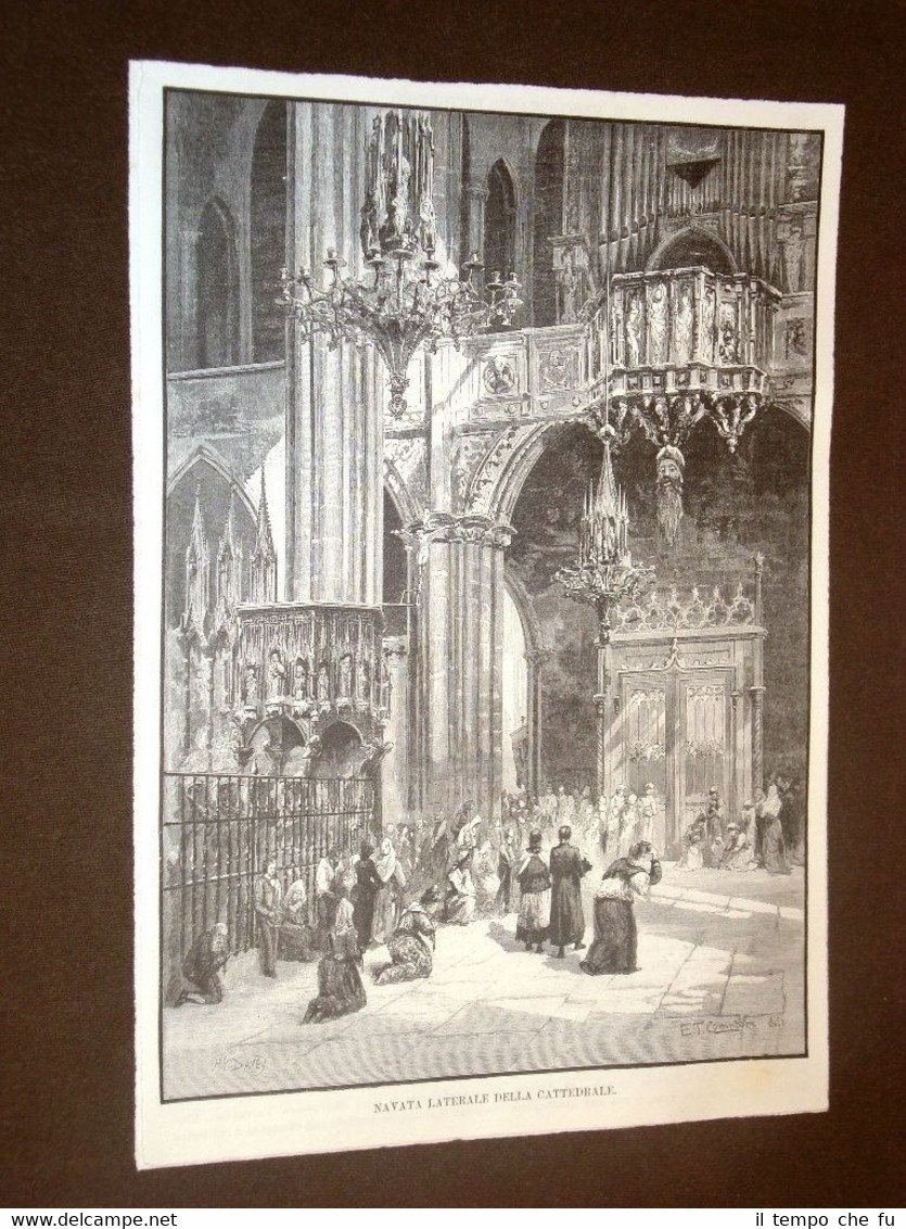 Barcellona del 1892 Navata laterale della Cattedrale Mediterraneo Pittoresco