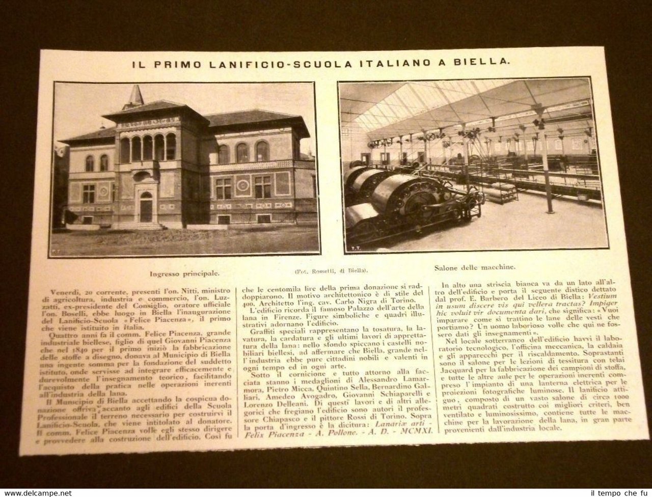 Biella nel 1911 Primo Lanificio - scuola Italiano Felice Piacenza