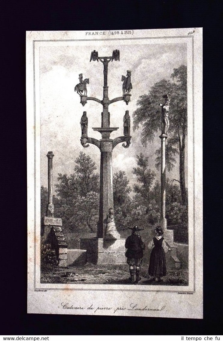 Calvaire de pierre Landernau, France Incisione del 1850 L'Univers pittoresque