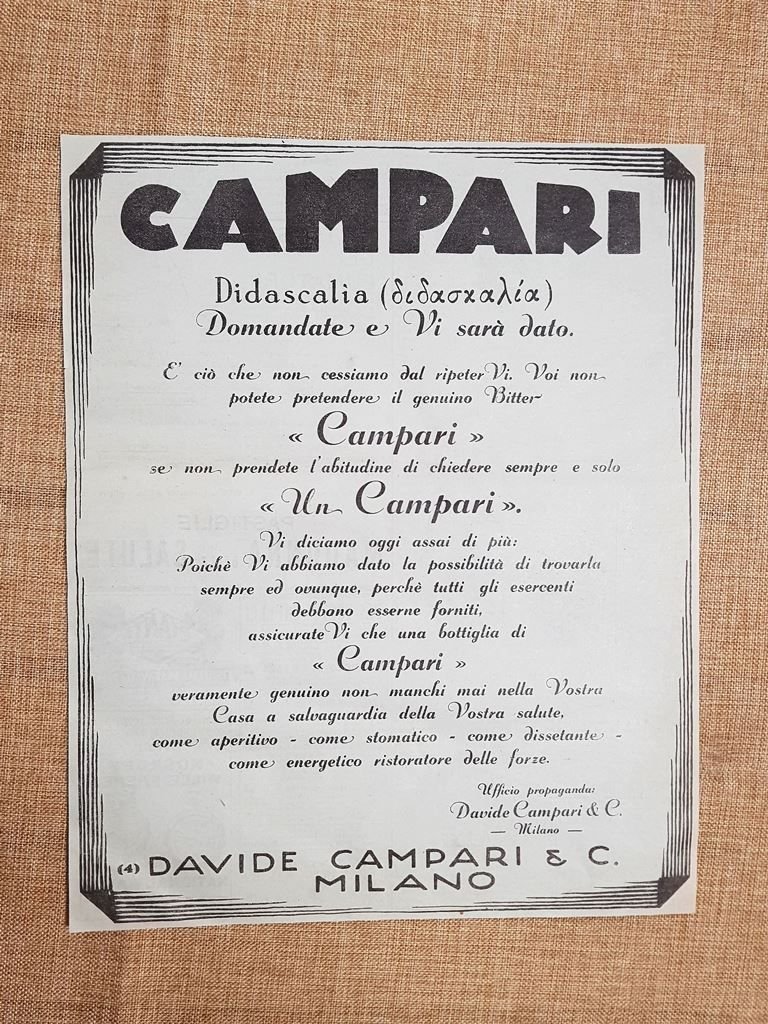 Campari Domandate e vi sarà dato Pubblicità degli inizi del …