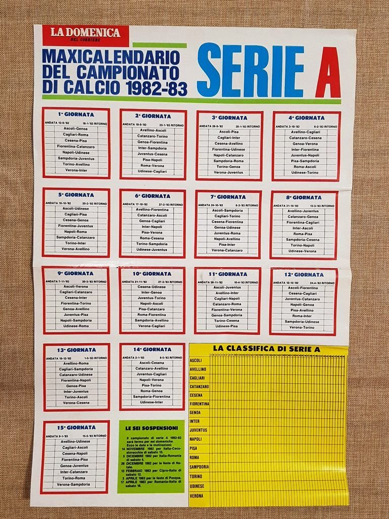 Campionato di Calcio Maxi Calendario Serie A e B 1982-83 …