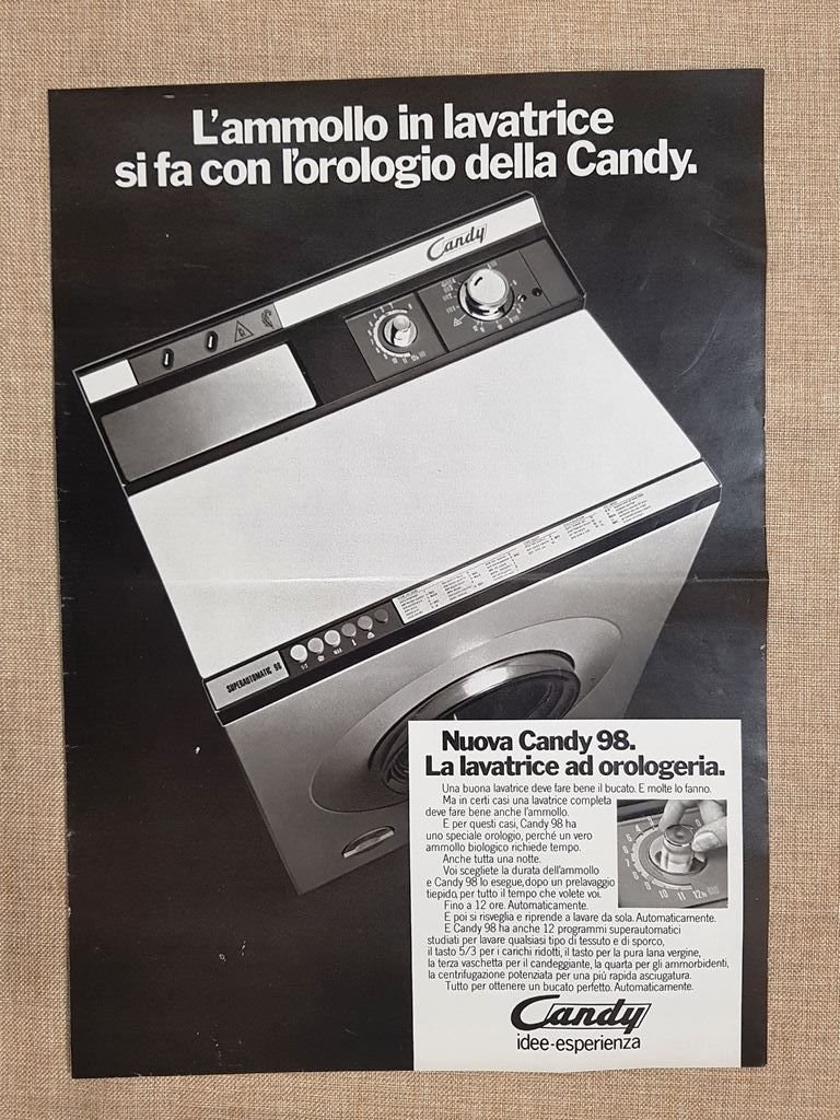 Candy 98 La lavatrice ad orologeria Pubblicità vintage anni '70