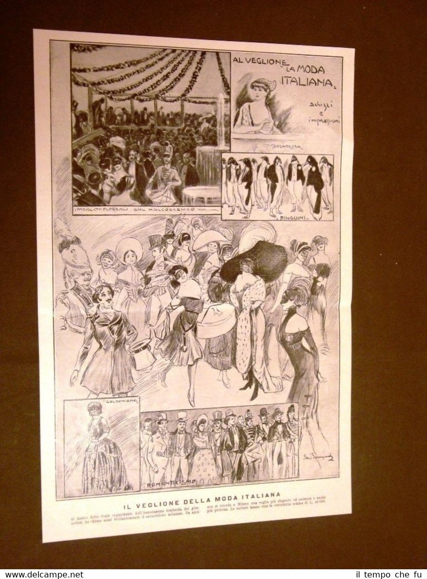 Carnevale Milano nel 1910 Teatro Alla Scala Veglione moda + …