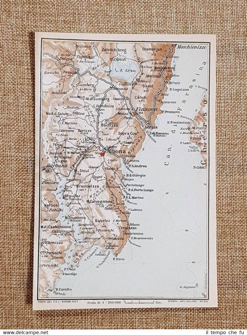 Carta cartina del 1920 Albona Fianona Babrini Bavichi Lago d'Arsa …