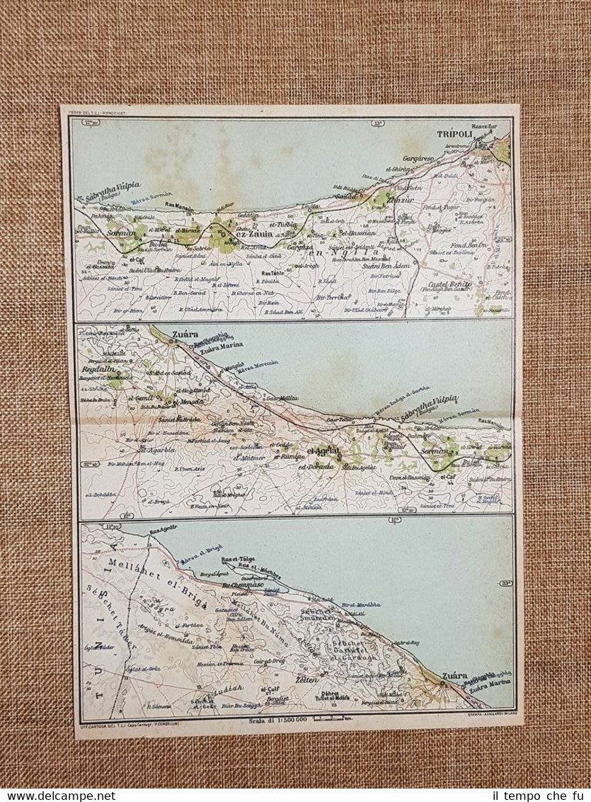 Carta cartina del 1929 Tripoli Zuàra Mellànet el-Brigà Tripolitania Libia …